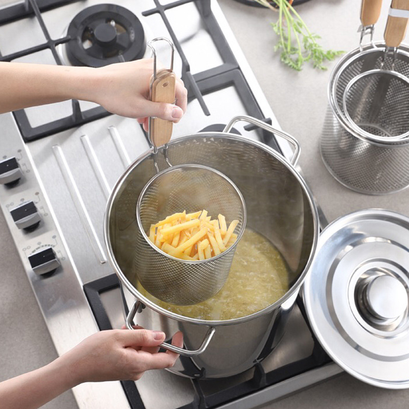 Acero inoxidable polvo grueso colador sopa de fideos de arroz colador picante plato caliente fideos de arroz cesta de cocina grande colador de fideos