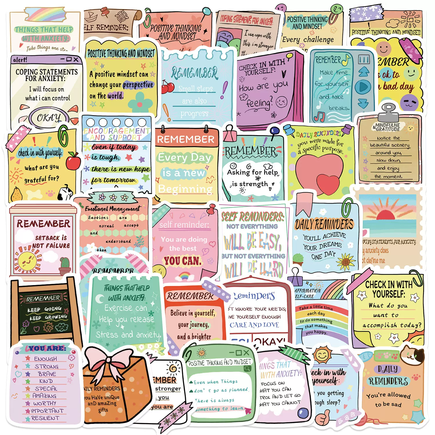 50张心理健康便签涂鸦贴纸吉他笔记本行李箱DIY防水贴画跨境批发