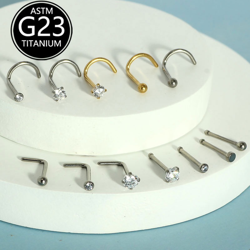 G23 Titanium Zircon Nose Nail Lip Nose Piercing Jewelry - 3mm CZ Gem Labret Stud detail image 4
