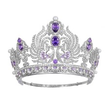 欧美crown大号紫色锆石皇冠新娘走秀皇冠发饰品桂冠王冠圆冠