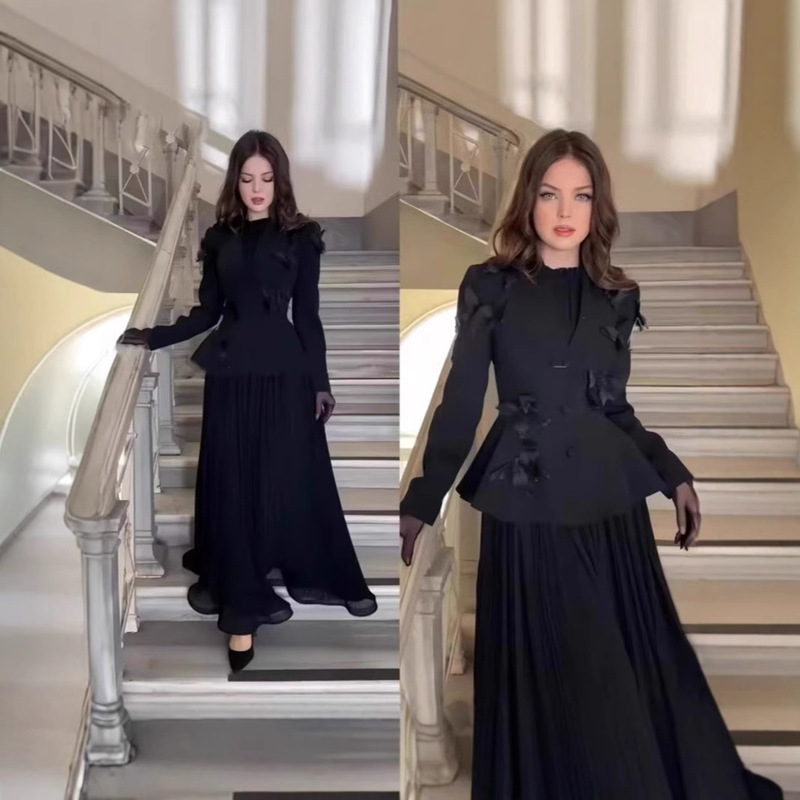 2025 Spring Europe and America Amazon Cross-border Independent Station Foreign Trade Temperament Socialite Black Dress suit Dirin Bow