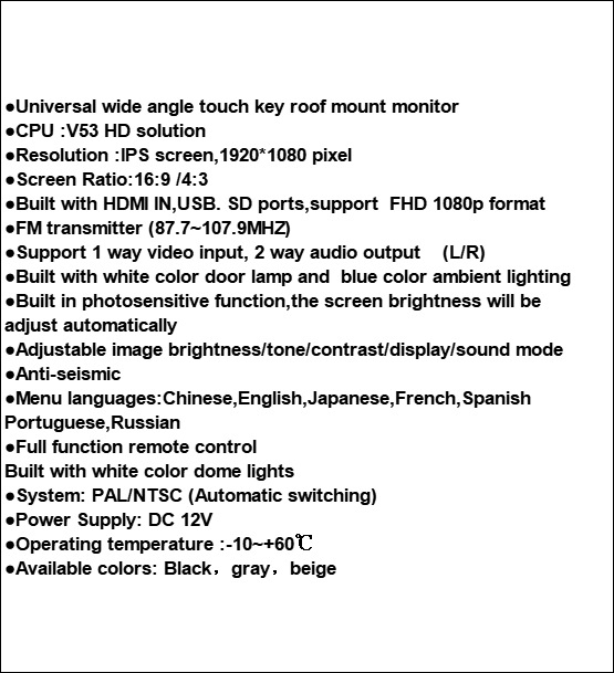 Cross-Border 15.6inch Inch Ceiling-Mounted Tv Ips Mp5 Player with USB and HDMI Input Car Display Monitor Hd