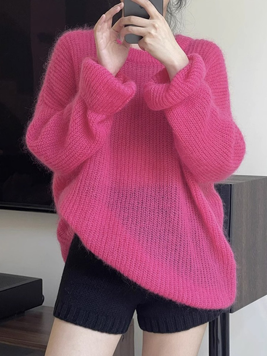 Demi-season red knitted elegant sweater