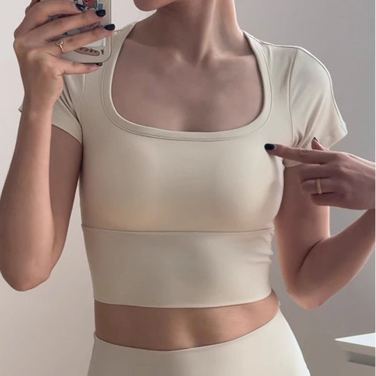 Yoga Clothing with Chest Mat Pilates Sports Beautiful Back Mesh Short-sleeved T-shirt Running Training Fitness Clothing Women's Summer 2025