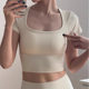 Yoga Clothing with Chest Mat Pilates Sports Beautiful Back Mesh Short-sleeved T-shirt Running Training Fitness Clothing Women's Summer 2025