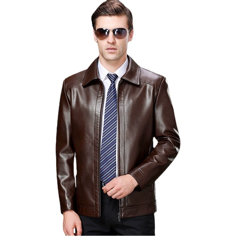Кожаная куртка Haining для мужчин среднего возраста, с отложным воротником, на флисовой подкладке, в стиле бизнес-кэжуал, для мужчин среднего возраста и пожилых мужчин, пальто большого размера.