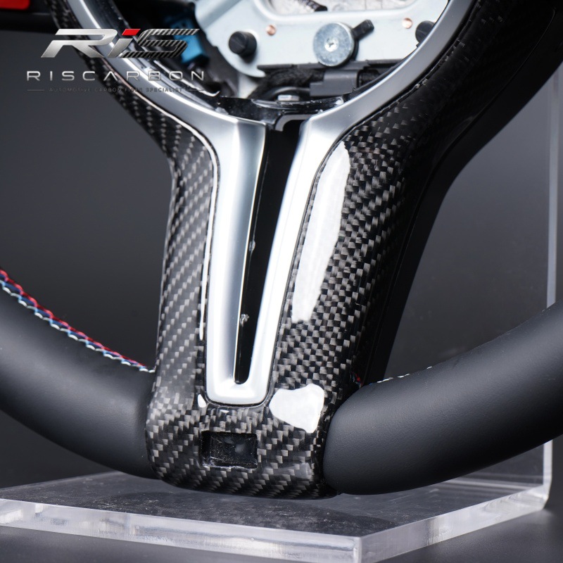 Compatible with BMW round silver carbon cover with red M logo steering wheel F30F10F11F15F16F20F25F48F01