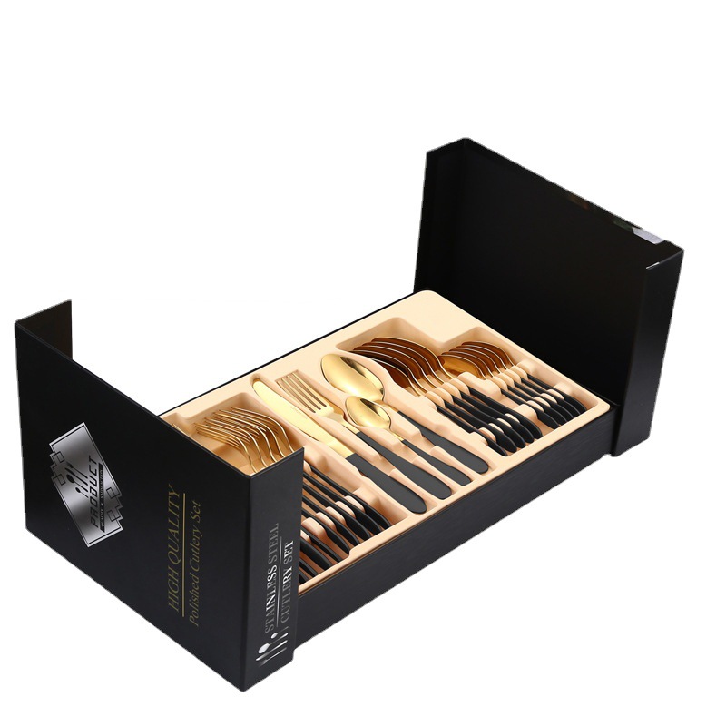 Amazon popular vajilla de acero inoxidable 24 piezas traje 1012 cuatro piezas principales transfronteriza cuchillo de comida occidental, tenedor y cuchara traje de caja de regalo