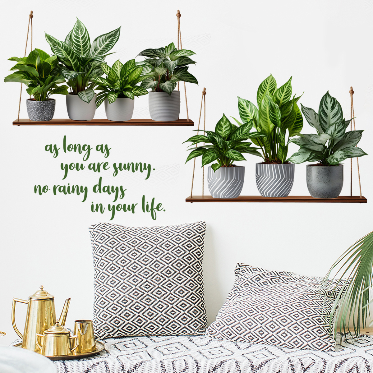 Ms4385 creativa planta verde en maceta pegatinas de pared sala de estar dormitorio Fondo decoración de la pared pegatinas de pared autoadhesivas pegatinas de pared al por mayor