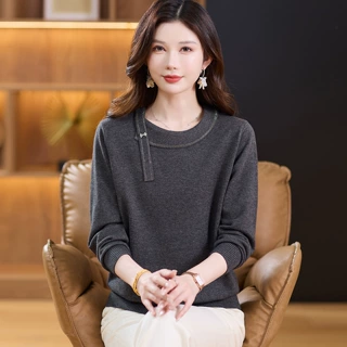 【100%羊毛】上衣秋冬奶奶妈妈毛衣女装厚款针织打底羊毛衫中老年