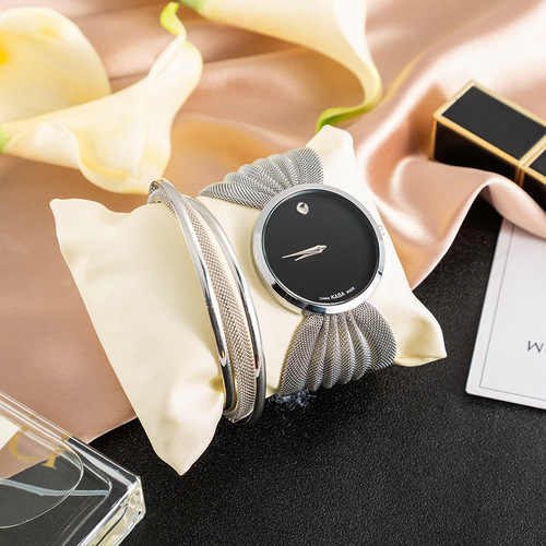 2-piece mesh strap watch gift box set European and American new style broad-band ladies watch fashion bracelet watch