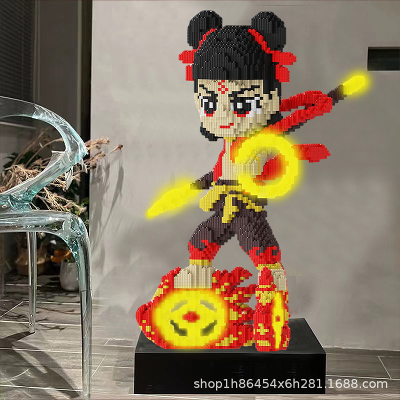 Nezha Ao Bing ビルディングブロックパズル 6 ～ 12 歳用、発光小粒子、組み立てが難しい子供用知育玩具の装飾品|undefined