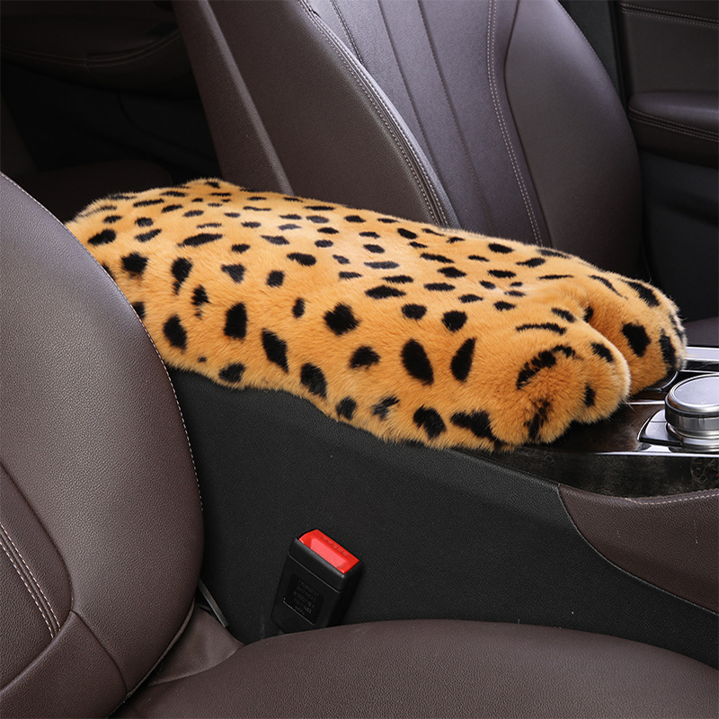 Armrest box pad, Universal Fur Car Armrest - leopard-pattern-color-high-quality-whole-rex-rabbit-skin