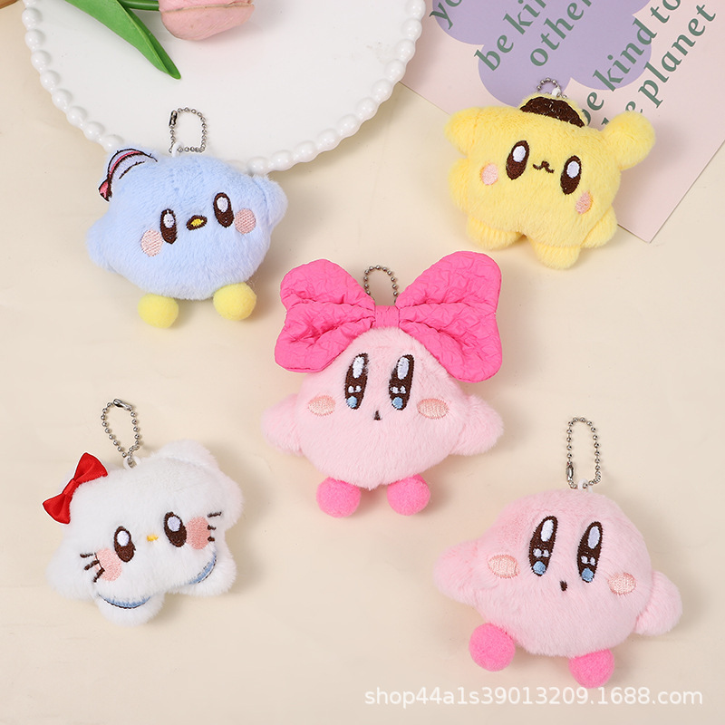 Cute Kt Kirby Pudding Kirby Navy Hat Squeaky Cartoon Stuffed Pendant Bow Accessories Bag Wholesale
