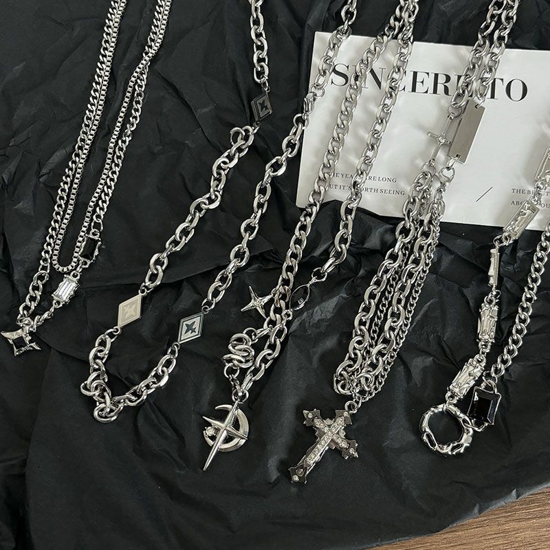 Star Cross Necklace Set Men's Ins Stylish Hip-Hop Neutral Trend Cool Niche Couple Accessories Collection