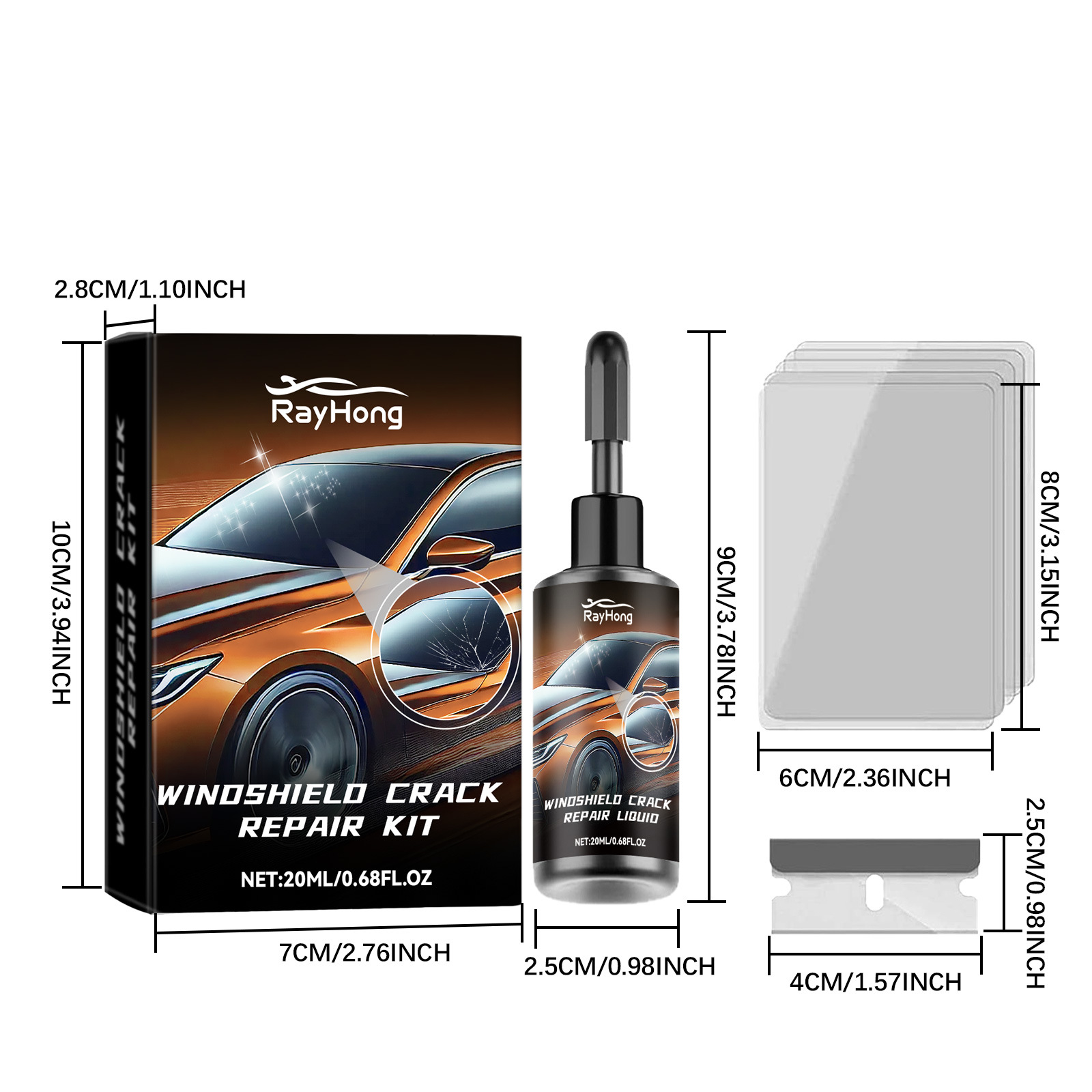 Rayhong Windshield Repair Kit Fills Cracks for Clear Vision Renovation and Repair Kit