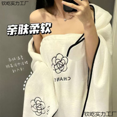 新款ins风山茶花浴巾女家用洗澡浴裙三件套可穿可裹大毛巾干发帽