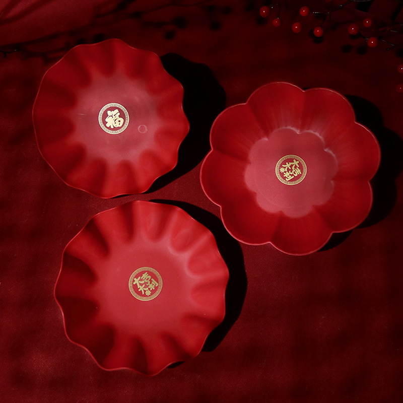 Spot wholesale wedding supplies wedding new lucky fruit plate petals lace red dried fruit plate wedding