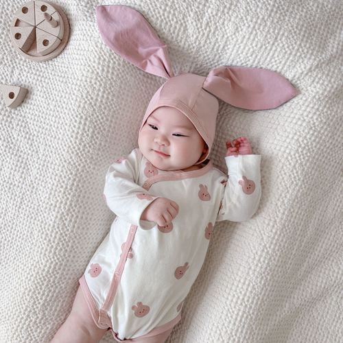 Korean style newborn cotton breathable jumpsuit, baby summer jumpsuit, cartoon bear, rabbit and monk suit