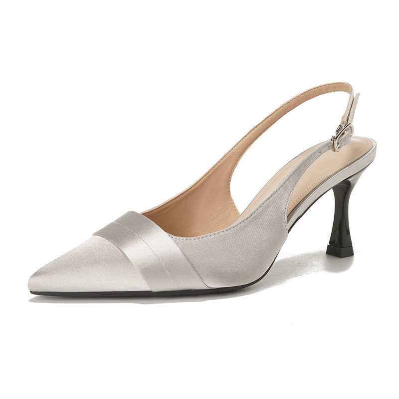 Elegant Satin Heels New French Style Shallow Mouth Dress Shoes Pointed Toe Open Back High Heel Sandals For Women_vogvips.com