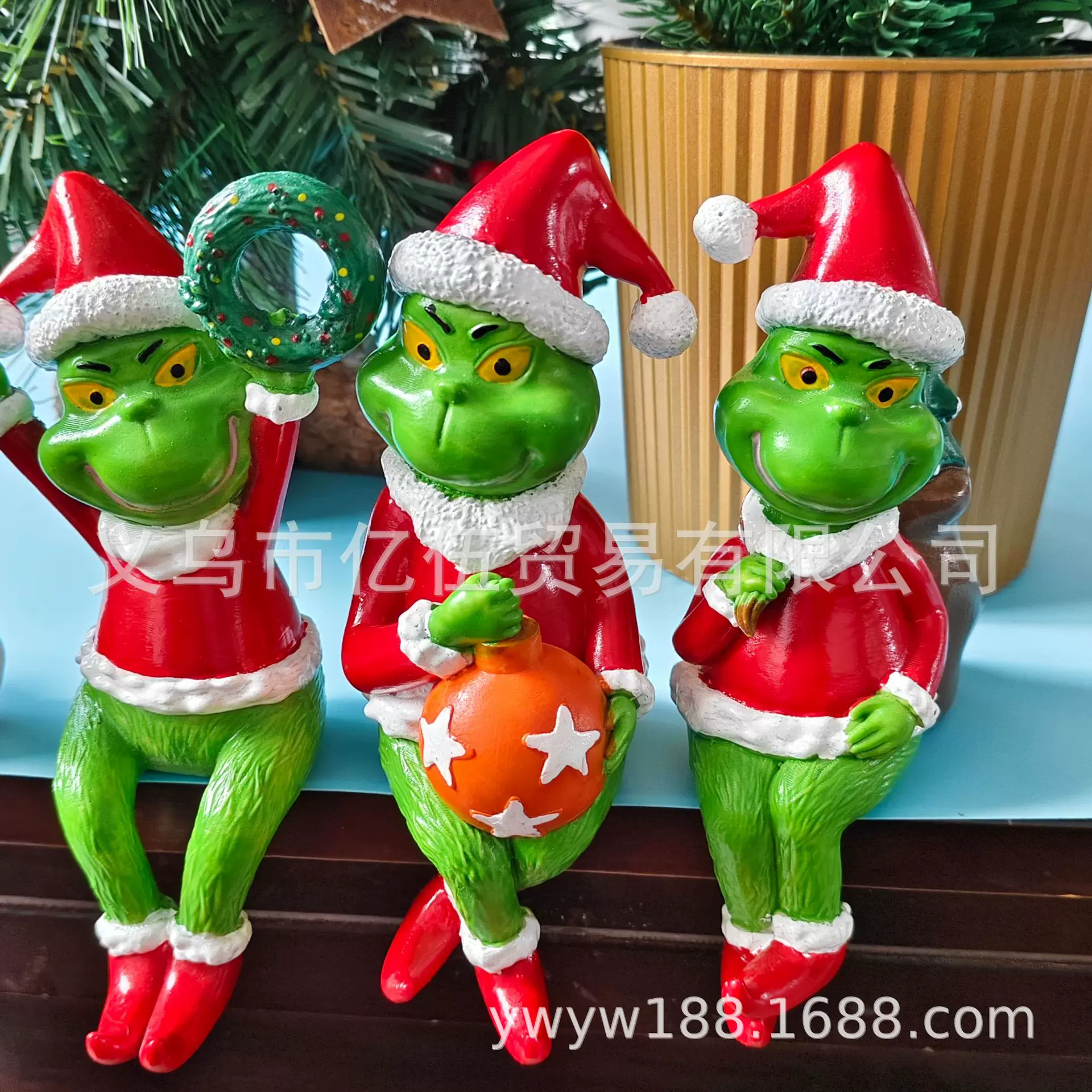 跨境新款绿毛怪格林奇圣诞节装饰摆件卡通人物树脂工艺品趣味摆件