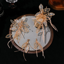 新娘头饰香槟色水晶羽毛对夹韩式甜美边夹晨袍礼服造型结婚发饰品