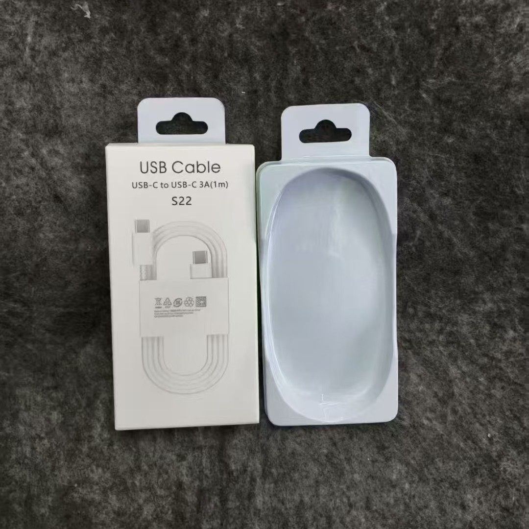 适用于三星S23/S22数据线包装盒 快充C-C数据线彩盒包装黑白现货
