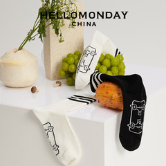 34443HELLO MONDAY Basketball Socks Men Medium Black and White Striped Sport Style Women's Hip Street Skate Socks