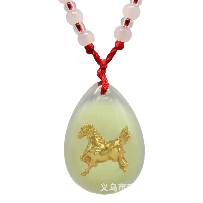 Толстый кристалл светящийся двенадцатый зодиак дракон кулон хрустальный золотой светящийся светящийся свет Гуаньинь подвеска ожерелье ювелирные изделия оптом