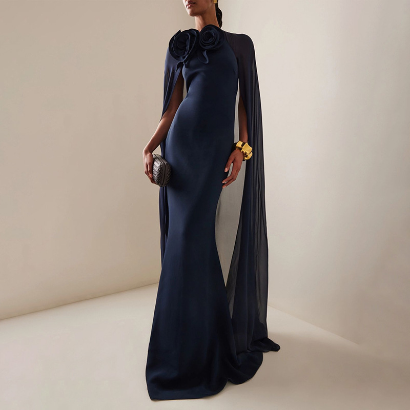 French-Style Elegant Dress for Women 2026 New Model with High-End Three-Dimensional Floral Shawl-Style Slim-Fit Long Dress