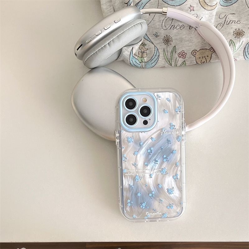 Gentle viento ins hilo de plumas azul floral para iPhone14 funda para teléfono móvil 15ProMax Apple 12/13 femenino 14PM