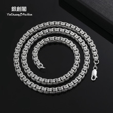 纯银项链男粗款链男士霸气潮个性简约四方杠花纹链百搭银饰时尚