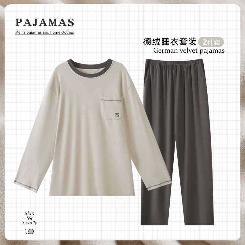 Nuevo otoño y invierno de algodón de terciopelo conjunto de pijamas de terciopelo delgado hombre simple ropa de hogar se puede usar con un conjunto cálido