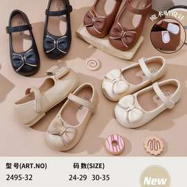 女童皮鞋2025春季新款时尚蝴蝶结儿童宝宝软底公主鞋中大童单鞋代