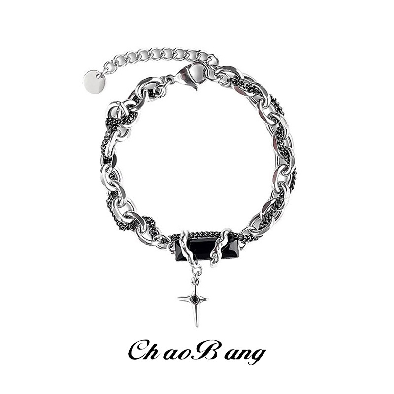 Cross-Border Black Diamond Celestial Body Entwined Titanium Steel Bracelet for Men, Fashionable, High-End, Minimalist, Cool and Simple Jewelry for Women