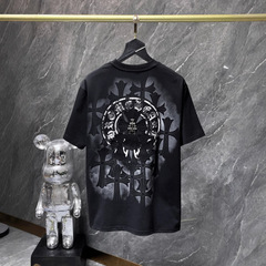 クロスボーダー 2025 夏新作 CH クロウパッチメタルクロスプリント半袖 Tシャツ男性と女性の同じスタイル Tシャツ