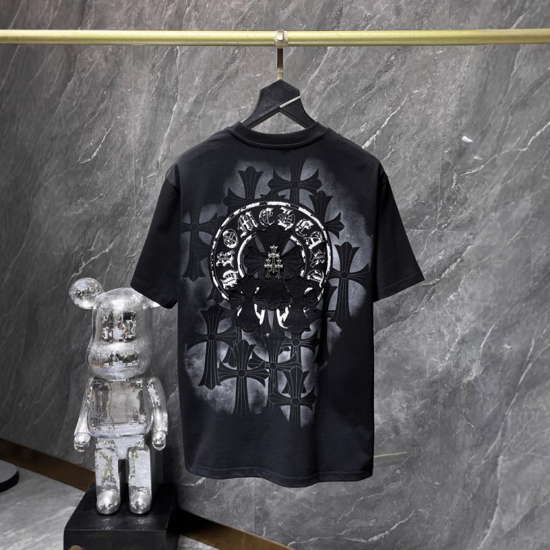 クロスボーダー 2025 夏新作 CH クロウパッチメタルクロスプリント半袖 Tシャツ男性と女性の同じスタイル Tシャツ|undefined