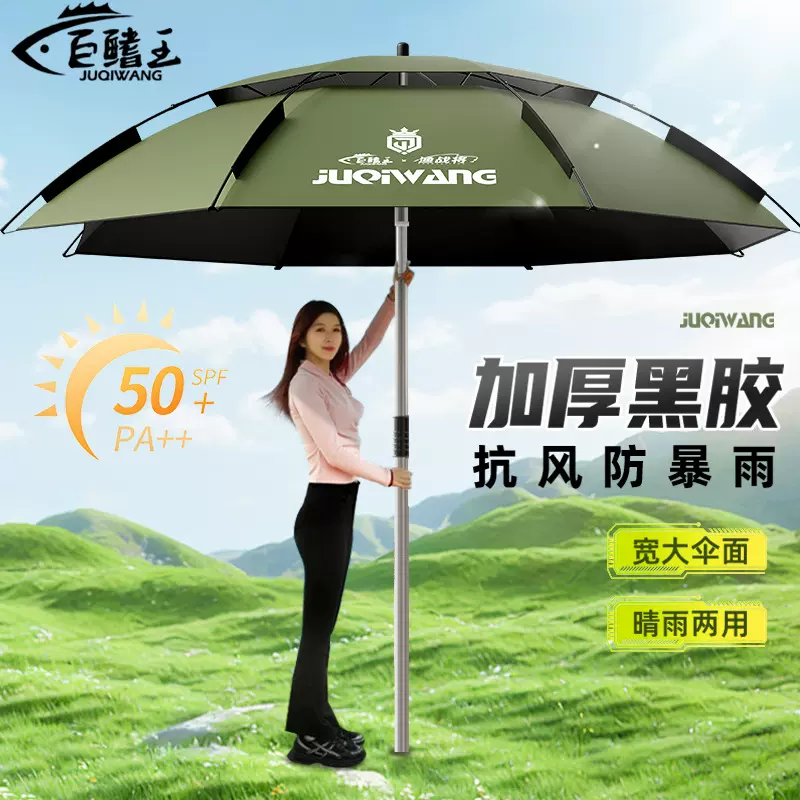 钓鱼伞新款大钓伞户外露营伞机械拐杖雨伞加厚黑胶防晒遮阳伞批发