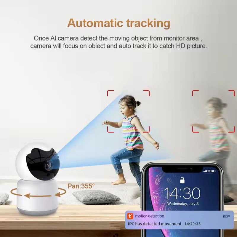 Cámara de Vigilancia Inteligente Tuya, Inalámbrica, WiFi, Rotación de 360 Grados, Cámara de Vigilancia para el Hogar
