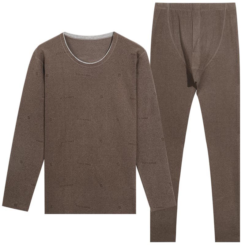 2023 traje de ropa interior térmica para hombres cuello redondo color sólido que basa la ropa interior térmica delgada de terciopelo de doble cara para hombres Calzoncillos largos
