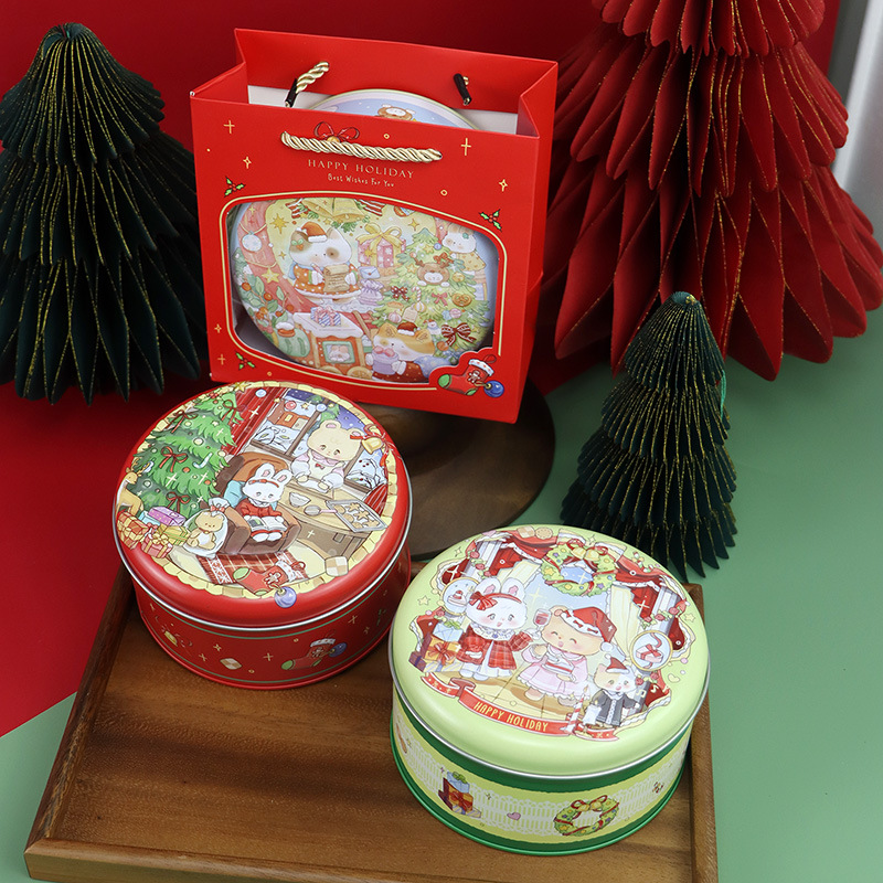 Nueva lata redonda de Navidad 135 galletas pequeñas embalaje de regalo de caramelo caja de hojalata redonda en stock