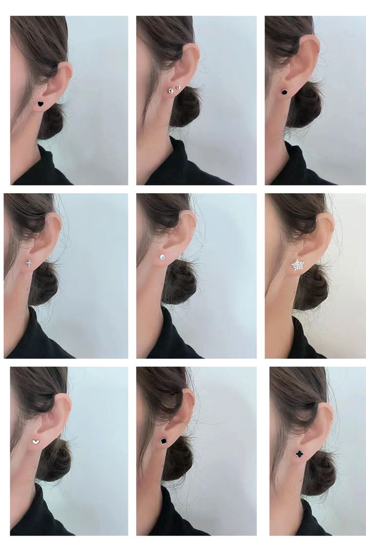 5g Weight 925 Sterling Silver Ear Needle Material Cartilage earrings Classification 1 Pair 925 Sterling Silver Geometric Cartilage Earrings