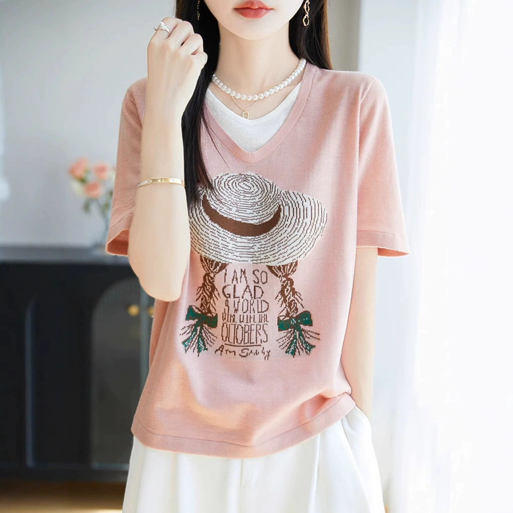 Французский дизайн в полоску с V-образным вырезом с коротким рукавом футболка женская летняя новая модная повседневная темпераментная куртка