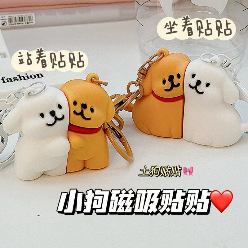 New Creative Cute Line Puppy Couple Magnetic Keychain Pendant Gift Car Cartoon School Bag Pendant