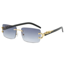 跨境新款无框墨镜切边个性豹子镜腿太阳眼镜防紫外线太阳镜批发潮