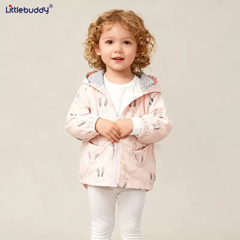跨境欧美女童外套秋季新款欧美童装外套休闲儿童卡通连帽风衣批发