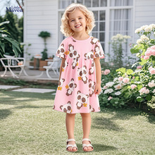 Little maven夏季女童裙子欧美卡通公主裙短袖拨印纯棉儿童连衣裙