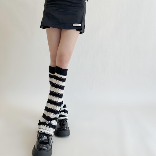 Autumn New Black and White Striped Lacy Knit Wide Leg Socks Y2K Pile Socks Subculture Bell Bottom Leg Socks