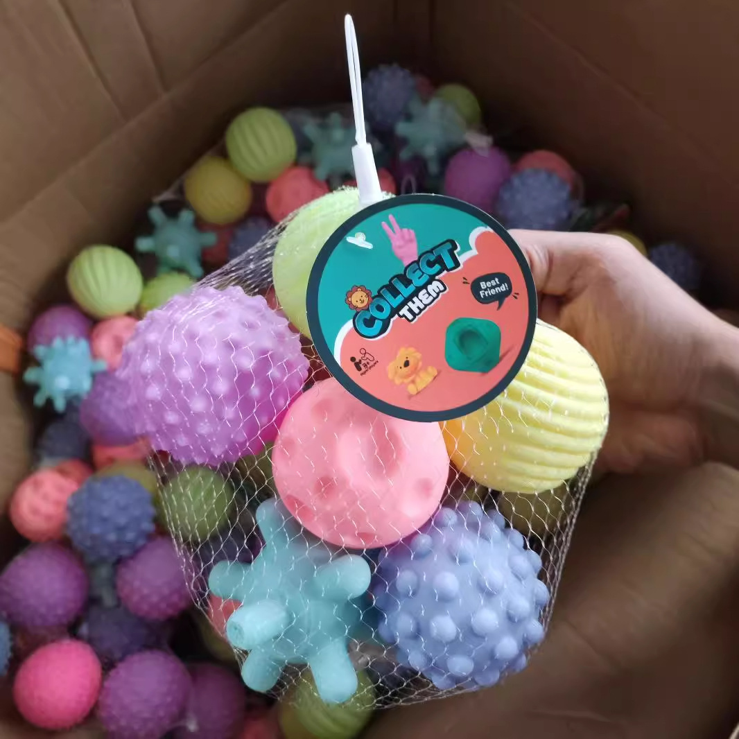 [6 bolsas de malla] Bola de mano de goma suave juguetes para bebés percepción del bebé juguetes de baño tocando agua vinilo