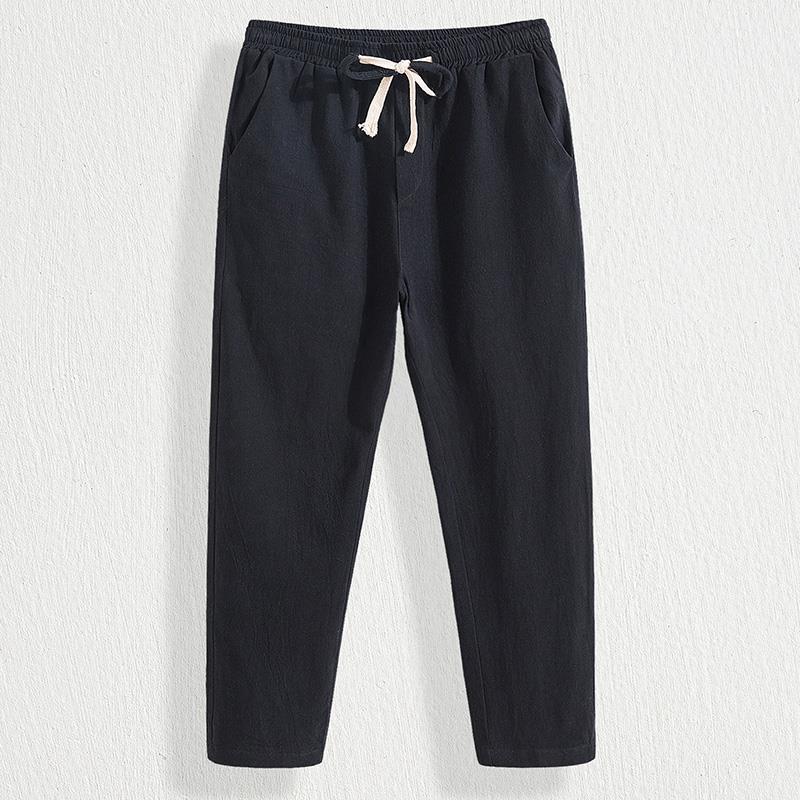 Pantalones cortos de lino de verano para hombres, pantalones para hombres, pantalones casuales, pantalones finos para hombres, sueltos de 9 puntos 8, pantalones de lino de algodón para hombres, de moda